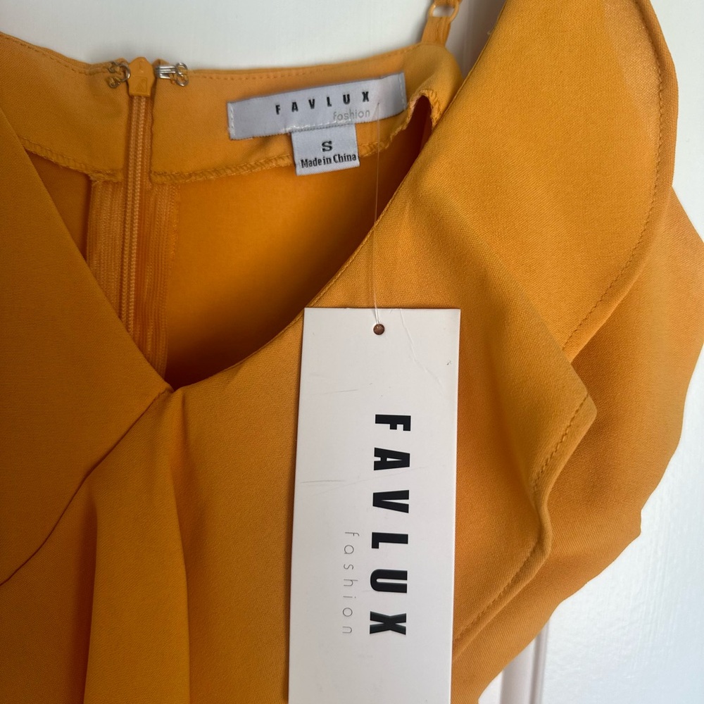 Yellow, size small, Favlux Ruffle spaghetti strap tank top.